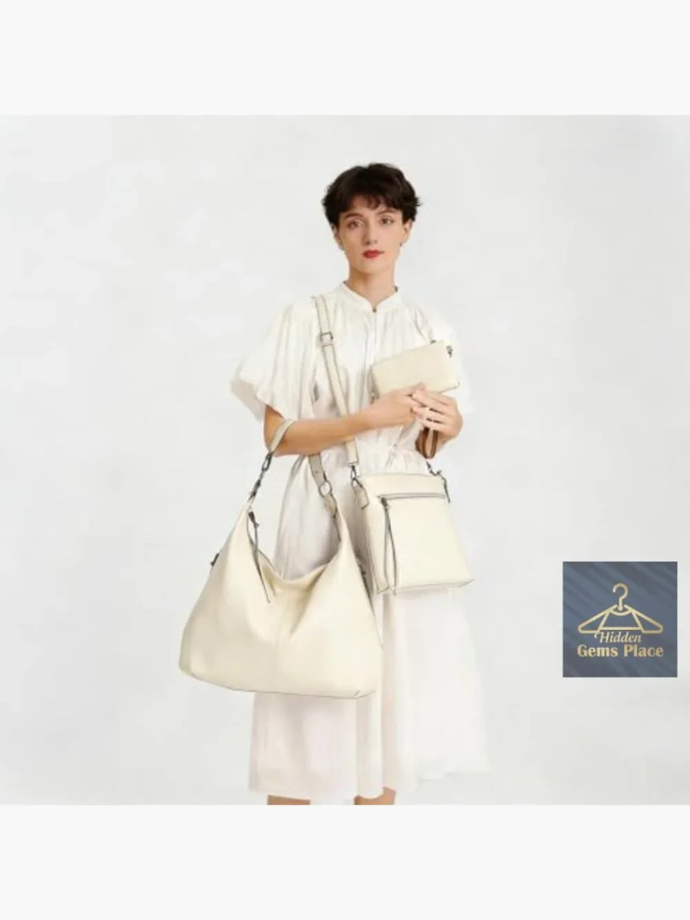 Soft Leather Handbags 3-Piece Set Crossbody Purse Wristlet Hobo Bag for Work